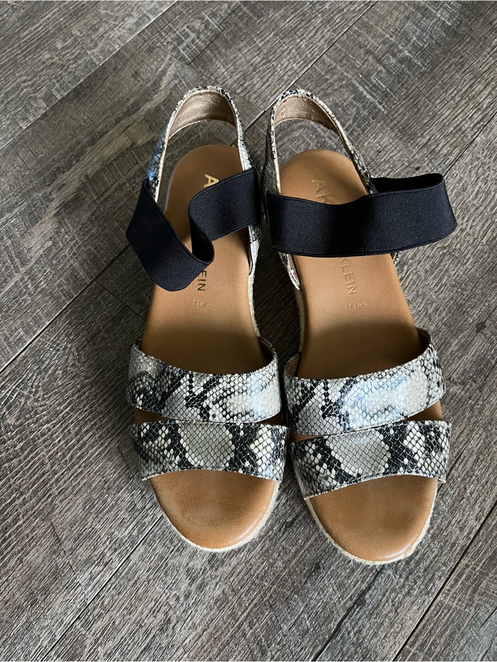 Anne Klein Snake-Print Sandal with Black Elastic Sling